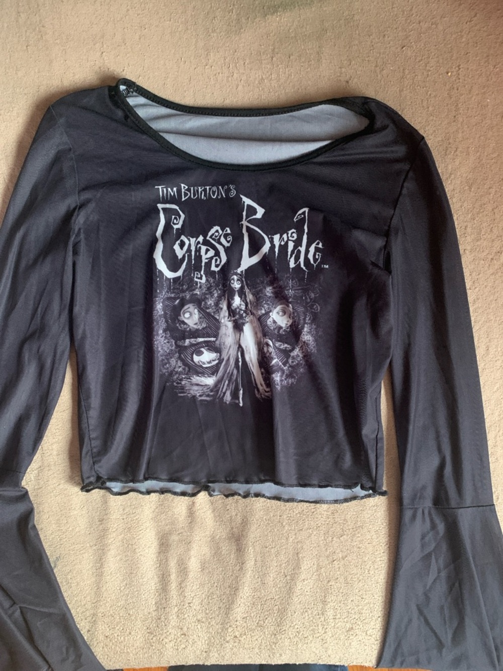 SHEIN Black Long-Sleeve Tim Burton Corpse Bride Graphic Tee